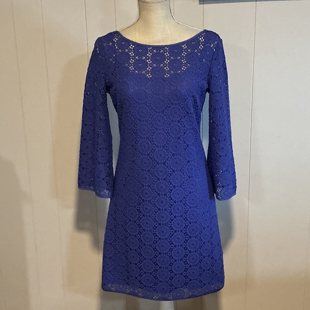 Lilly Pulitzer Blue Crochet Shift Dress - Long Sleeve